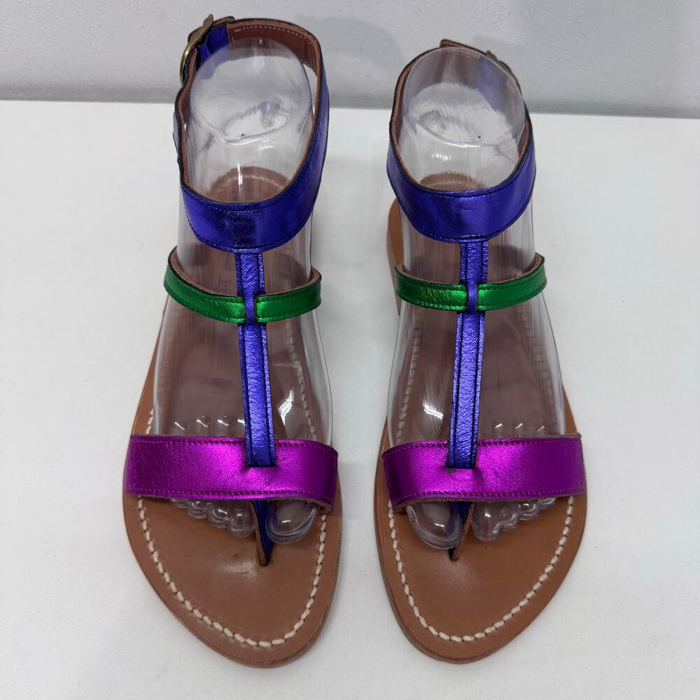 NEW K. Jacques Flat Sandals Vibrant Metallic Color Blocked Stappy EU 37/US 5.5-6